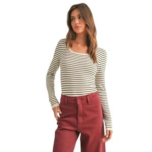 NWT Miou Muse Striped Long Sleeve Knitted‎ Top Size Large